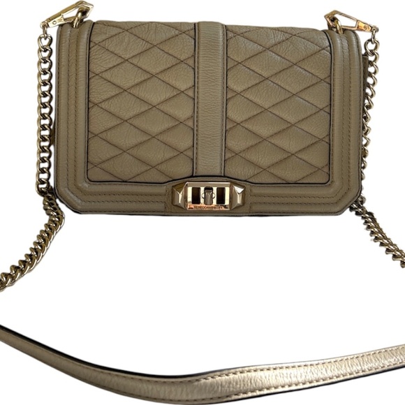 Rebecca Minkoff Leather Quilted Gold Chain Purse Tan - Picture 1 of 5